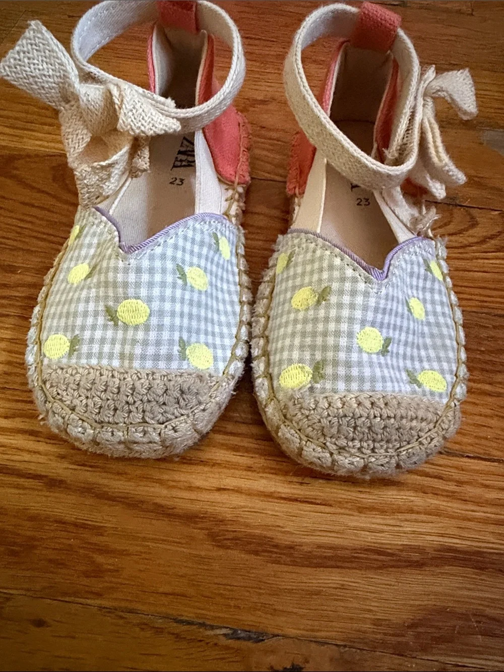 ZARA Kids Gingham Espadrille Sandals in Yellow, Coral & Cream